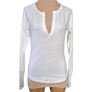 Intimately Free People White Cream Long Sleeve Henley Top V-neck Size Medium